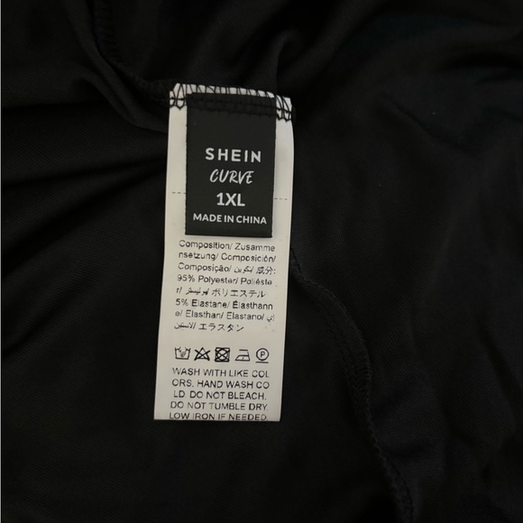 Shein Curve Dress Women’s 1XL (14) Black Sparkly V Neck Short Sleeve A line NWOT - Picture 2 of 8